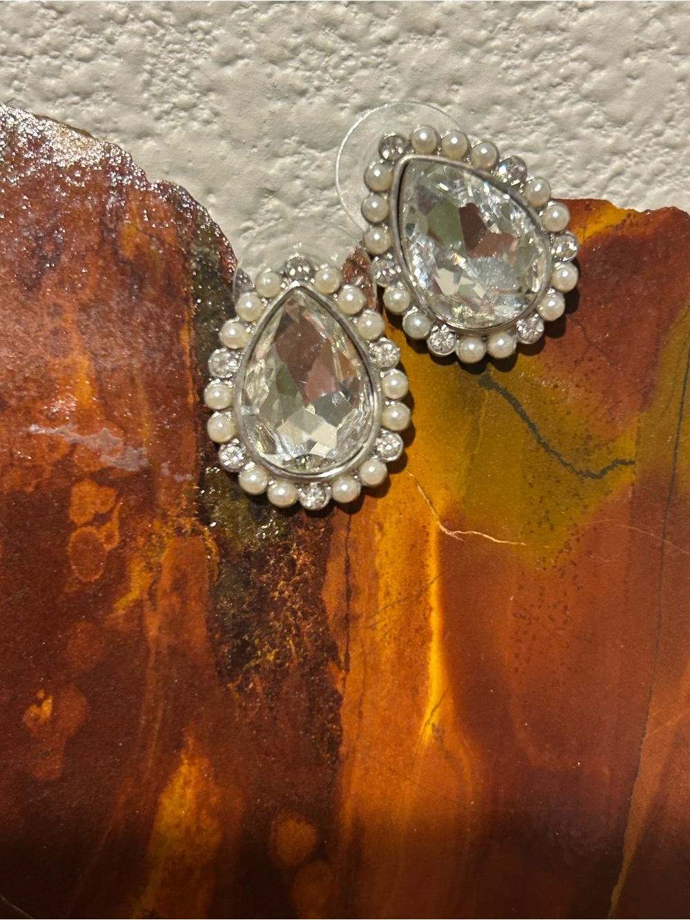 Clear Teardrop Crystal Halo Stud Earrings - Women Jewelry